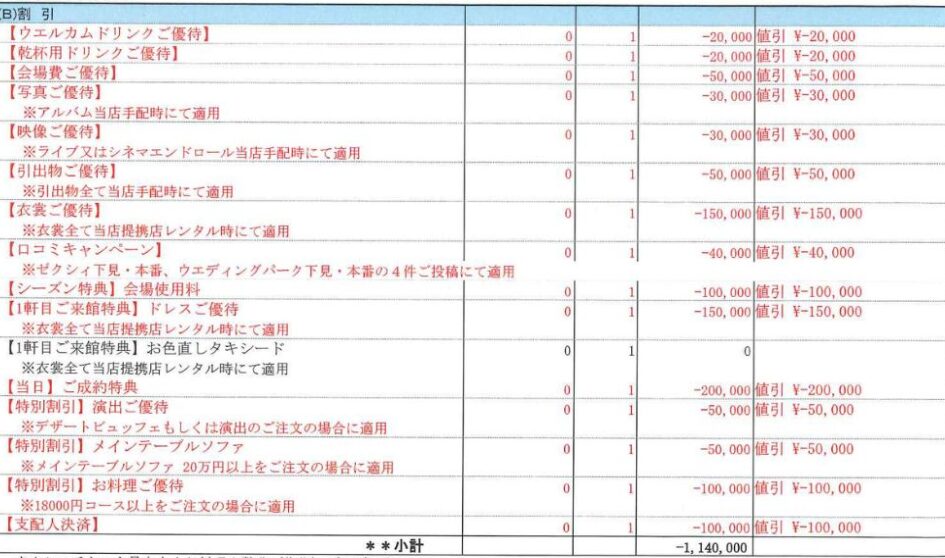結婚式場の割引