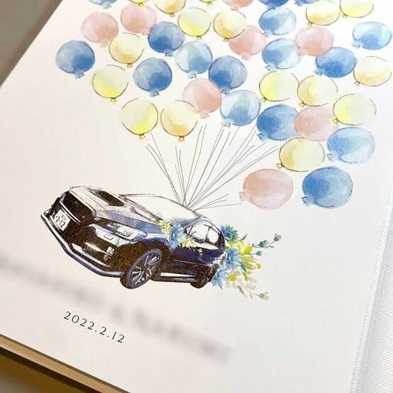結婚証明書 ゲスト参加型 似顔絵・愛車イラスト型の実例3
